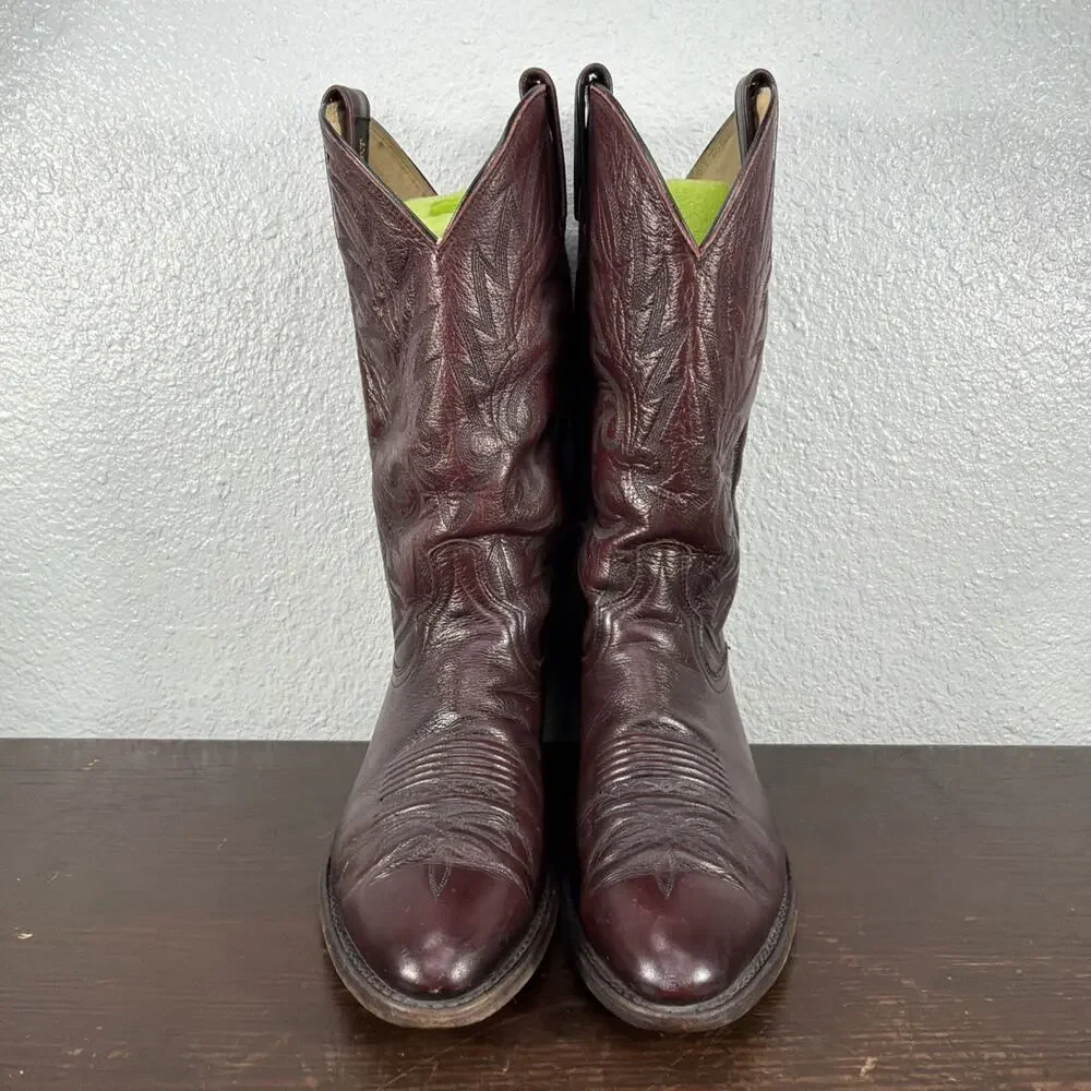 Vintage Dan Post 16773 Burgundy Leather Cowboy Boots Men’s Size 9.5 D Made L USA